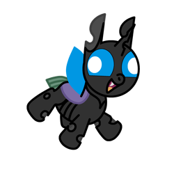 Size: 2000x2000 | Tagged: safe, artist:theunidentifiedchangeling, oc, oc:uni(unidentified), changeling, changeling oc, derp, happy, high res, horn, simple background, smiling, solo, transparent background, wide smile, wings