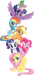 Size: 370x819 | Tagged: source needed, safe, anonymous artist, applejack, fluttershy, pinkie pie, rainbow dash, rarity, spike, twilight sparkle, alicorn, dragon, earth pony, pegasus, pony, unicorn, g4, my little pony: the movie, official, applejack's hat, cowboy hat, cutie mark, glowing, glowing horn, hat, horn, mane seven, mane six, official art, simple background, spread wings, stock vector, transparent background, twilight sparkle (alicorn), vector, wings