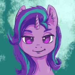 Size: 1600x1600 | Tagged: safe, artist:kovoranu, starlight glimmer, pony, unicorn, g4, abstract background, bust, female, lidded eyes, looking at you, mare, portrait, solo