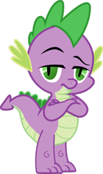 Size: 1892x3168 | Tagged: safe, artist:freak0uo, spike, dragon, g4, season 4, simple ways, breaking the fourth wall, crossed arms, looking at you, male, raised eyebrow, simple background, solo, transparent background, vector