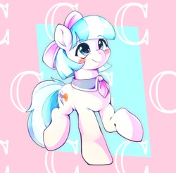 Size: 1818x1789 | Tagged: safe, artist:kurogewapony, coco pommel, earth pony, pony, g4, blushing, bow, cocobetes, collar, cute, female, mare, smiling, solo