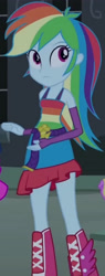 Size: 1920x5039 | Tagged: safe, screencap, rainbow dash, equestria girls, g4, my little pony equestria girls, belt, boots, canterlot high, clothes, cropped, cutie mark on clothes, fall formal outfits, female, fingerless gloves, gloves, night, shoes, sleeveless, solo focus