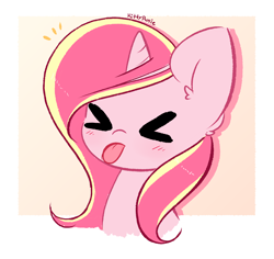 Size: 5488x5174 | Tagged: safe, artist:kittyrosie, oc, oc only, oc:rosa flame, pony, unicorn, ><, bust, eyes closed, horn, solo, tongue out, unicorn oc
