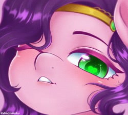 Size: 2396x2145 | Tagged: safe, artist:xfrncstomiku, pipp petals, pegasus, pony, g5, my little pony: a new generation, adorapipp, bust, colored pupils, cute, eyebrows, hair over one eye, heart, heart eyes, high res, looking at you, one eye closed, portrait, selfie, signature, solo, teeth, wingding eyes, wink