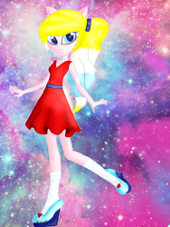 Size: 660x880 | Tagged: safe, artist:yulianapie26, equestria girls, g4, clothes, female, high heels, ponied up, shoes, skirt, smiling, solo, space, stars