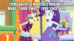 Size: 800x446 | Tagged: safe, edit, edited screencap, screencap, rarity, sour sweet, equestria girls, equestria girls specials, g4, my little pony equestria girls: dance magic, caption, clothes, female, image macro, innuendo, skirt, text