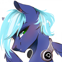 Size: 1920x1920 | Tagged: artist needed, safe, oc, oc only, oc:moonlight drop, pegasus, pony, bust, headphones, portrait, simple background, solo, white background