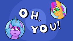 Size: 3860x2160 | Tagged: safe, artist:llamalauncher, izzy moonbow, sunny starscout, earth pony, pony, unicorn, g5, my little pony: a new generation, duo, female, high res, meme, oh you, ponified meme, tom and jerry