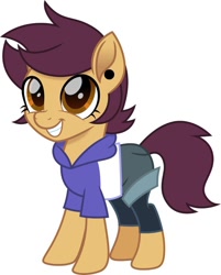 Size: 736x914 | Tagged: safe, artist:lacasabuho_clud, earth pony, pony, my little pony: the movie, african american, brown coat, brown mane, brown tail, clothes, cute, dork, ear piercing, earring, hoodie, jewelry, latin american, leggings, luz noceda (the owl house), movie accurate, piercing, ponified, shirt, shorts, simple background, solo, tail, the owl house, white background