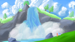 Size: 3860x2160 | Tagged: safe, artist:llamalauncher, izzy moonbow, sunny starscout, earth pony, pony, unicorn, g5, my little pony: a new generation, duo, female, high res, scenery, tree, waterfall