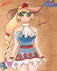 Size: 1080x1350 | Tagged: safe, artist:mlp-france-yt, applejack, equestria girls, g4, clothes, female, hat, solo