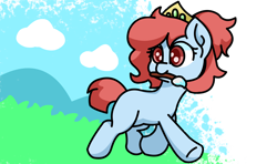 Size: 3388x2000 | Tagged: safe, artist:exoticeon, oc, oc only, oc:auxie, earth pony, pony, crown, female, high res, jewelry, mouth hold, paintbrush, partial background, regalia, simple background, solo, transparent background