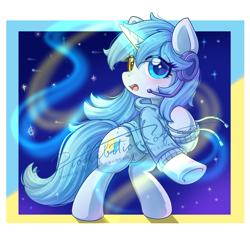 Size: 1500x1427 | Tagged: safe, artist:twilight-minkowski, oc, oc only, oc:otakulight, pony, unicorn, clothes, female, glowing, glowing horn, heterochromia, horn, solo, unicorn oc