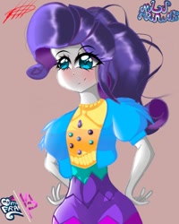 Size: 1080x1350 | Tagged: safe, artist:mlp-france-yt, rarity, equestria girls, g4, blushing, breasts, busty rarity, clothes, female, red background, simple background, smiling, solo