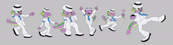 Size: 1920x499 | Tagged: safe, artist:mojo1985, spike, dragon, g4, bad (song), billie jean, clothes, cosplay, costume, dancing, flower, gray background, grin, hat, heart eyes, implied rarity, jacket, kick, kicking, looking at you, male, michael jackson, michael jackson reference, michael jackson's moonwalker, moonwalk, moonwalker, palette, pose, sega, shoes, simple background, smiling, smiling at you, smooth criminal, solo, spikeal jackson, suit, walking, wingding eyes