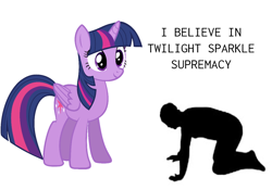 Size: 844x590 | Tagged: safe, twilight sparkle, alicorn, human, pony, g4, duo, female, mare, meme, simple background, supremacy, supremacy meme, text, truth, twilight sparkle (alicorn), white background