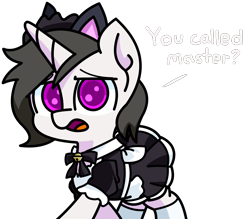 Size: 2281x2000 | Tagged: safe, artist:exoticeon, oc, oc only, oc:spooky, pony, unicorn, clothes, crossdressing, cute, high res, horn, maid, maid headdress, male, master, open mouth, simple background, solo, transparent background, unicorn oc