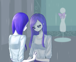 Size: 2392x1975 | Tagged: safe, artist:kurumilaa, rarity, equestria girls, g4, rarity takes manehattan, equestria girls interpretation, female, rain, reflection, scene interpretation, solo, wet, wet hair, wet hairity