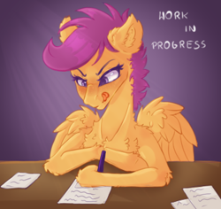 Size: 340x321 | Tagged: safe, artist:spectrasus, scootaloo, pegasus, pony, g4, female, filly, foal, hoof hold, older, older scootaloo, solo, teenager, tongue out