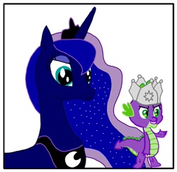 Size: 1200x1165 | Tagged: safe, artist:nate5700, princess luna, spike, alicorn, dragon, pony, g4, sparkle's seven, crown, duo, hard-won helm of the sibling supreme, simple background, white background