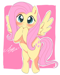 Size: 2924x3654 | Tagged: safe, artist:leo19969525, fluttershy, pegasus, pony, g4, :o, bipedal, blushing, cute, female, high res, mare, open mouth, shyabetes, solo, spread wings, wings