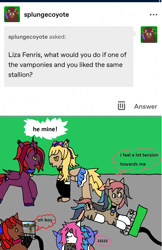 Size: 1174x1808 | Tagged: safe, artist:ask-luciavampire, oc, earth pony, pony, undead, vampire, werewolf, ask ponys gamer club, ask, crushing, tumblr
