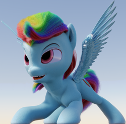 Size: 2721x2676 | Tagged: safe, artist:blenderpony, derpibooru exclusive, rainbow dash, g4, 3d, blender, blender cycles, high res, simple background, spread wings, wings