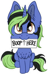 Size: 723x1105 | Tagged: safe, artist:julunis14, oc, oc only, oc:pipa, pony, unicorn, 2022 community collab, derpibooru community collaboration, boop request, bronybait, chest fluff, commission, ear fluff, fluffy, looking at you, male, mouth hold, sign, simple background, solo, stallion, transparent background