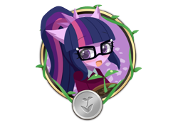 Size: 850x600 | Tagged: safe, artist:howxu, part of a set, sci-twi, twilight sparkle, anthro, equestria girls, g4, cute, glasses, open mouth, potted plant, simple background, solo, transparent background, twiabetes