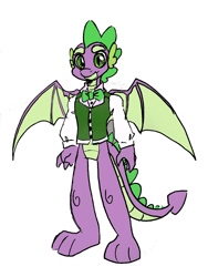 Size: 1920x2560 | Tagged: safe, artist:fotia-kouneli, spike, dragon, anthro, g4, bowtie, clothes, male, shirt, simple background, solo, vest, white background, winged spike, wings