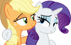 Size: 1280x807 | Tagged: safe, edit, edited screencap, editor:twilyisbestpone, screencap, applejack, rarity, earth pony, pony, unicorn, g4, background removed, duo, female, lesbian, looking at each other, looking at someone, ship:rarijack, shipping, simple background, transparent background