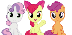 Size: 1280x621 | Tagged: safe, artist:twilyisbestpone, edit, edited screencap, screencap, apple bloom, scootaloo, sweetie belle, earth pony, pegasus, pony, unicorn, season 9, the big mac question, spoiler:s09, adorabloom, apple bloom's bow, background removed, bow, cute, cutealoo, cutie mark crusaders, diasweetes, female, filly, foal, green eyes, hair bow, horn, looking at you, open mouth, open smile, orange eyes, purple eyes, red mane, red tail, simple background, sitting, smiling, tail, transparent background, trio, two toned mane, two toned tail