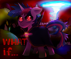 Size: 1197x996 | Tagged: safe, artist:p+e-n, twilight sparkle, alicorn, pony, g4, clothes, costume, dark background, dark magic, doctor strange, element of magic, magic, marvel, marvel cinematic universe, solo, strange supreme, twilight sparkle (alicorn), what if