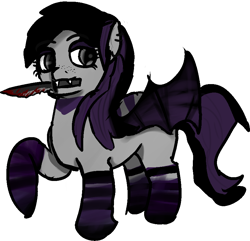 Size: 862x831 | Tagged: safe, artist:pawker, oc, oc:pink, bat pony, undead, vampire, vampony, bat wings, blood, clothes, commission, knife, socks, swamp cinema, wings