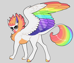 Size: 2600x2200 | Tagged: safe, artist:loryska, oc, hippogriff, butt, colored wings, gray background, high res, interspecies offspring, magical lesbian spawn, multicolored wings, offspring, parent:gilda, parent:rainbow dash, parents:gildash, plot, simple background, solo, wings