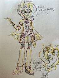 Size: 2448x3264 | Tagged: safe, artist:khimi-chan, oc, oc only, changeling, changeling queen, equestria girls, g4, bust, changeling queen oc, clothes, duo, equestria girls-ified, female, goggles, high res, pants, signature, smiling, traditional art