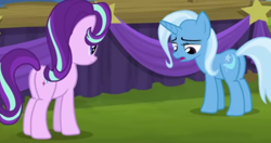 Size: 1006x530 | Tagged: safe, edit, edited screencap, screencap, starlight glimmer, trixie, pony, unicorn, g4, no second prances, butt, cropped, duo, female, glimmer glutes, lesbian, plot, ship:startrix, shipping, the great and powerful ass, youtube, youtube link
