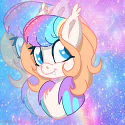 Size: 768x768 | Tagged: safe, artist:awoomarblesoda, oc, oc only, oc:frosting, bat pony, pony, bat pony oc, bat wings, bust, ethereal mane, starry mane, stars, wings, zoom layer