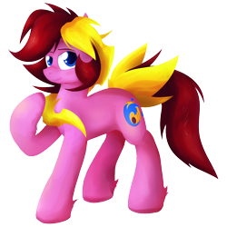 Size: 1200x1200 | Tagged: safe, artist:stec-corduroyroad, derpibooru exclusive, oc, oc only, oc:corduroy road, earth pony, pony, 2022 community collab, derpibooru community collaboration, happy, looking at you, male, pink, raised hoof, simple background, smiling, solo, stallion, transparent background