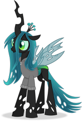 Size: 5626x8265 | Tagged: safe, artist:anime-equestria, queen chrysalis, changeling, changeling queen, g4, clothes, crown, female, hoodie, horn, jewelry, regalia, simple background, solo, transparent background, vector, wings