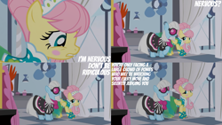 Size: 1280x720 | Tagged: safe, edit, edited screencap, editor:quoterific, screencap, fluttershy, photo finish, earth pony, pegasus, pony, g4, green isn't your color, season 1, clothes, dress, duo, female, mare, open mouth