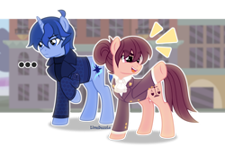 Size: 1920x1249 | Tagged: safe, artist:limedazzle, oc, oc only, oc:allen, oc:james, earth pony, pony, unicorn, clothes, male, stallion