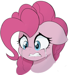Size: 1566x1704 | Tagged: safe, artist:czu, pinkie pie, earth pony, pony, g4, crying, face, female, floppy ears, sad, simple background, solo, transparent background, when she doesn't smile