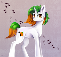 Size: 3200x3001 | Tagged: safe, artist:ske, oc, oc only, pony, unicorn, high res, music notes, solo, trade