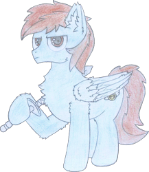 Size: 1408x1624 | Tagged: safe, artist:fliegerfausttop47, edit, editor:yoshimon1, oc, oc only, oc:pegasusgamer, pegasus, pony, 2022 community collab, derpibooru community collaboration, background removed, badass, brown eyes, brown hair, cheek fluff, chest fluff, ear fluff, fluffy, hoof fluff, leg fluff, looking at you, male, serious, serious face, simple background, solo, stallion, sword, three quarter view, traditional art, transparent background, weapon, wing fluff, wings