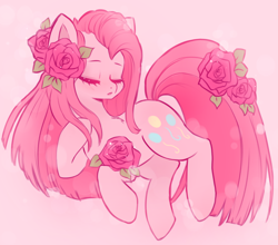 Size: 2500x2200 | Tagged: safe, artist:valeria_fills, pinkie pie, earth pony, pony, g4, beautiful, cute, cuteamena, flower, high res, pink, pinkamena diane pie, simple background, solo