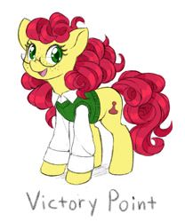 Size: 1000x1200 | Tagged: safe, artist:dstears, oc, oc only, oc:victory point, earth pony, pony, clothes, earth pony oc, female, freckles, full body, glasses, green eyes, mare, open mouth, open smile, red mane, red tail, simple background, smiling, solo, standing, tail, three quarter view, white background