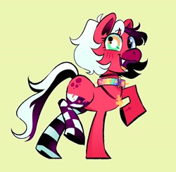 Size: 1800x1756 | Tagged: safe, artist:stevetwisp, oc, oc only, oc:domino checkerchip, earth pony, pony, collar, fangs, smiling, solo