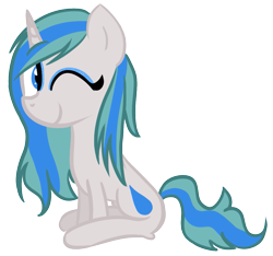 Size: 963x900 | Tagged: safe, artist:technoponywardrobe, derpibooru exclusive, oc, oc only, oc:charity seashell, pony, unicorn, 2022 community collab, derpibooru community collaboration, blue eyes, clip studio paint, cute, eyelashes, eyeshadow, female, full body, horn, looking at you, makeup, one eye closed, simple background, sitting, smiling, smiling at you, solo, tail, transparent background, two toned mane, two toned tail, unicorn oc, water droplet, wink, winking at you