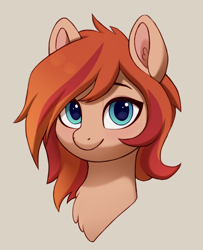 Size: 770x950 | Tagged: safe, artist:luminousdazzle, oc, oc only, pony, blue eyes, bust, chest fluff, female, looking at you, mare, portrait, simple background, smiling, smiling at you, solo